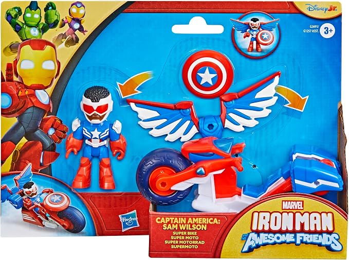 IRON MAN AND HIS AWESOME FRIENDS Marvel Captain America: Sam Wilson Super Bike Action Figure & Toy Motorcycle, 3-Inch (7.6 CM) Super Hero Toys, 3+