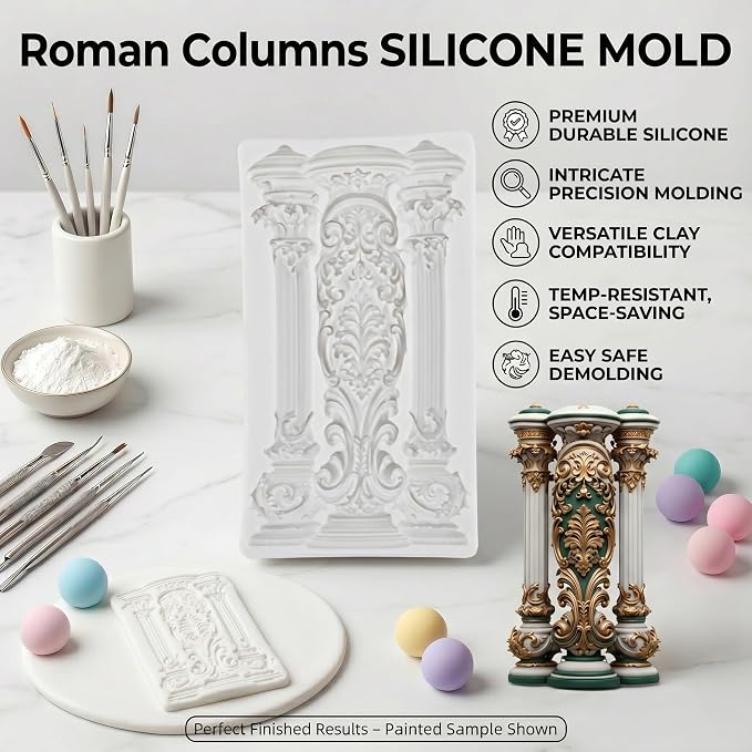 European Style Roman Columns Polymer Clay Mold Baroque Relief Pillars Silicone Molds for DIY Crafts Epoxy Resin Casting Air Dry Polymer Clay Jewelry Making Craft Tools