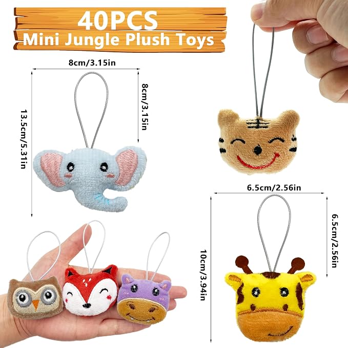 40 PCS Mini Jungle Animal Plush Toys Set Cute Small Animal Stuffed Keychain for Party Favors Keychain Ornament for Goody Bag Easter Egg Stuffers Carnival Birthday Party Classroom Prizes 20 Styles