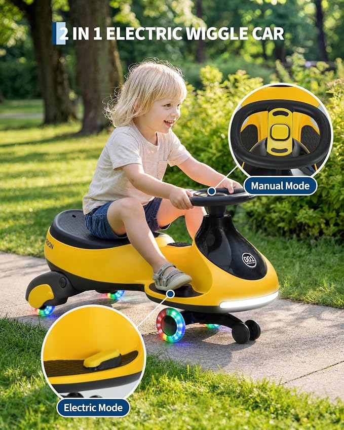 12V Electric Wiggle Car for Kids 2-in-1 Swing Car 360 Steering Pedal Ride | PP Plastic Body,Indoor Outdoor Play,Kids Activity Toy,Preschool Riding Fun,Low Gravity Design,Family Entertainment