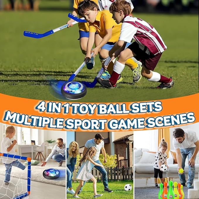 Nazano 4-in-1 Hover Soccer Ball Set, Rechargable Air Floating Soccer Toy with LED Lights, Indoor & Outdoor Kids Sports Toys, Christmas Birthday Gifts for Boys Girls Aged 3 4 5 6 7 8-12