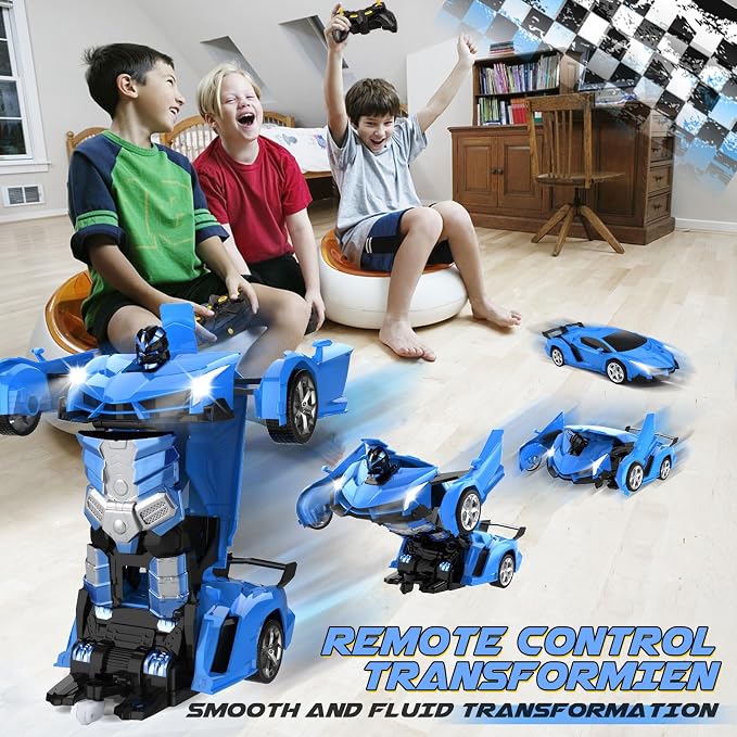 Transform Remote Control Car Toy for Kids 4 5 6 7 8, Remote Control Car for Boys 4-7, Transform Cars for Boys 4-6, Toy Car 5 Year Old Boy, Toys for 3 4 5 6 7 8 9 10 11 12 Years Old Boy, Blue