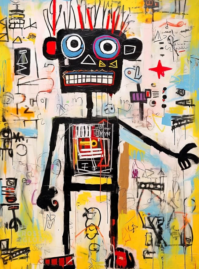Cross & Glory - Neon Robot Rhapsody - 1000 Piece Jigsaw Puzzle for Adults | Abstract Neo-Expressionism Art | Luminous Yellow Highlights | Premium Quality | Vibrant Colors