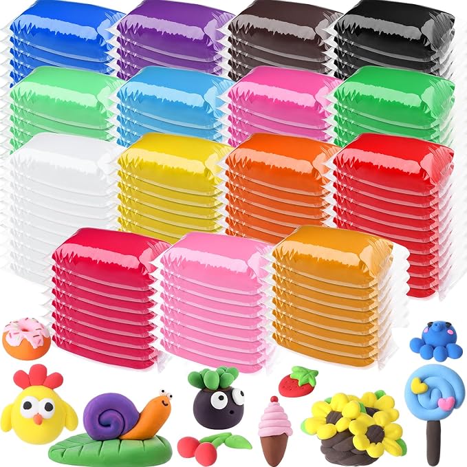 VioraWhite 144 Pcs Air Dry Clay Bulk 76 oz Mardi Gras Soft DIY Modeling Clay Kit Magic Foam Crafts for Sculpting Kids Gifts Party School Supplies for Crafts Artistic Project (Multicolor)