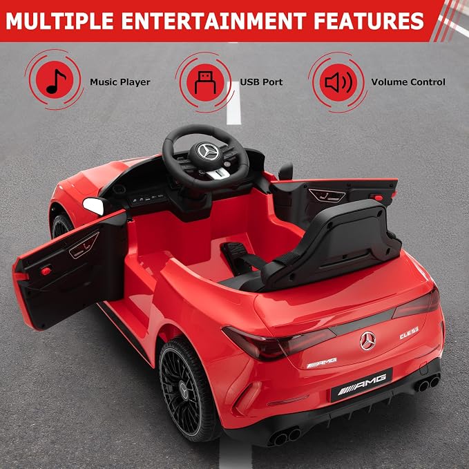 TOBBI Kids Electric Ride On Toy Car, Toddlers Battey-Powered Vehicle with Parental Remote Control/Soft Start/3 Speeds/Horn & LED for Children Ages 3-6 Years-Red
