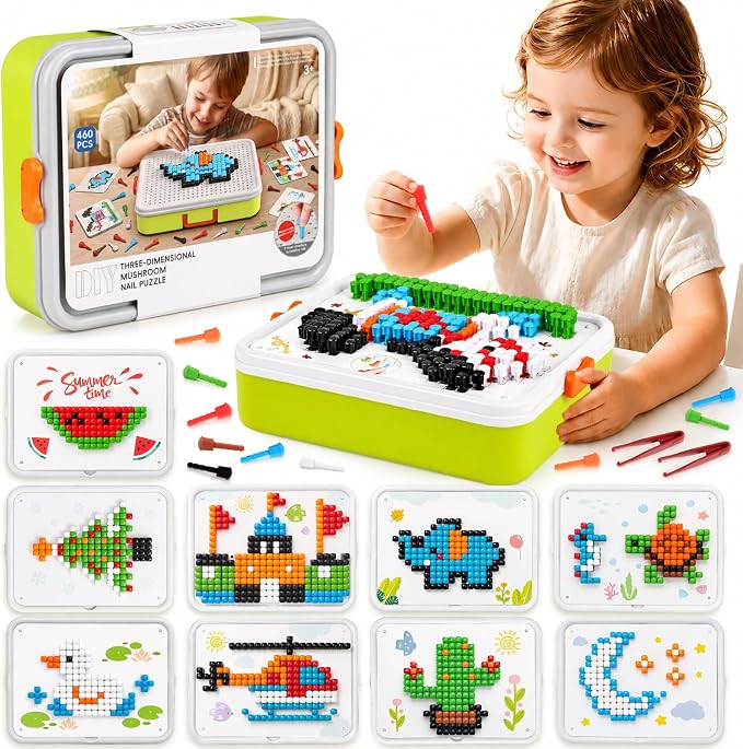 Toddler Puzzles Games for Kids 3-5, STEM Toys 3D Mushroom Nail Puzzle 460 Pieces Building Peg Kit DIY Creative Brain Teaser Puzzle Birthday Gifts for Boys Girls 3 4 5 6 7 8 Year Old