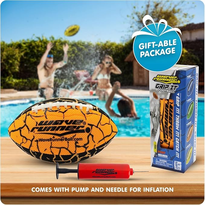 Wave Runner Water Football for Pool and Beach | Waterproof Football for Outdoor Games for Adults, Teens, and Kids - Lightweight Pool Toys, Easy Wet Grip, Outdoor Summer Toy