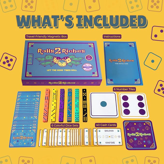Award-Winning Board Game for Families – Rolls 2 Riches | Fast-Paced Dice, Card & Strategy Game for Kids & Adults | Perfect for Parties, Travel, Camping, Game Nights & Outdoor Summer Fun