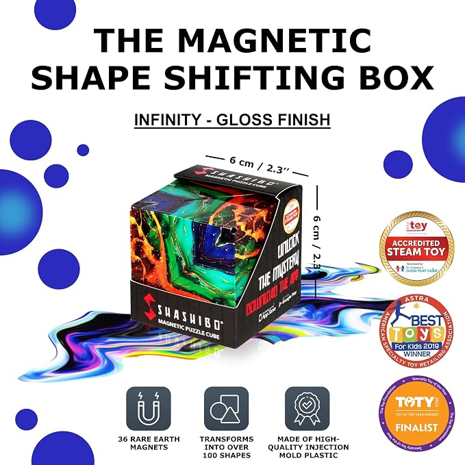 Shashibo Sensory Fidget Toy for Adults & Kids, Stress Relief Fidget Toy for Adults, Teens & Kids, Cool Fidget Toys for Desk, Classroom Must Have, Sensory Shape Shifting Cube, 100+ Possible Shapes