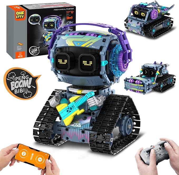 QHECTTY STEM Robot Building Kit for Kids 6-14,3in1 Remote & APP Controlled STEM Rock Robot/Truck/Road Roller Building Toys for Kid,433 Pcs Building Blocks Set Birthday Xmas Gift Ideas for Boys Girls