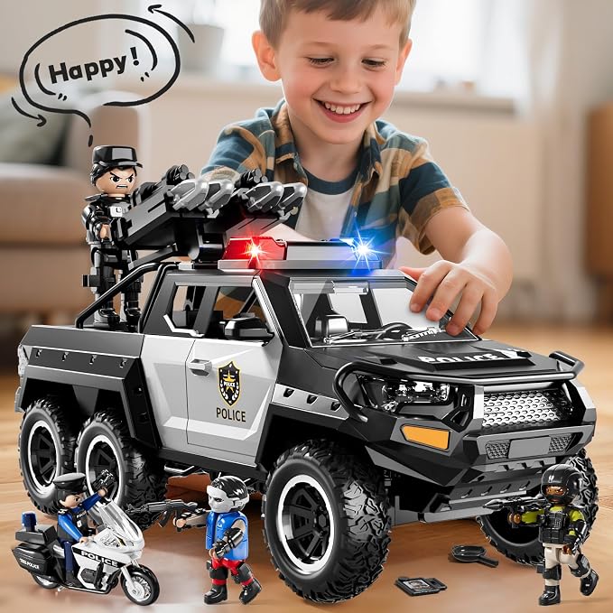 Police Car Toys for Boys 3 4 5 6 7 8 Years Old : Friction Powered Trucks Toy with Light and Sound Gifts for Girls Age 3-12 | Toddler Truck for Kids Ages 4-8 | Role Playing Police Truck Toys