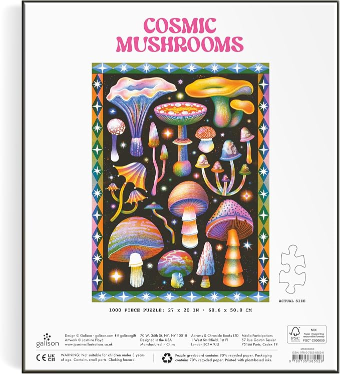 Galison Cosmic Mushrooms – 1000 Piece Jigsaw Puzzle Featuring Retro Inspired Illustration of Galactic Mushroom Artwork