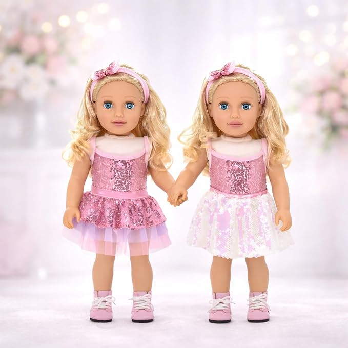 Dolls To Play 18 Inch Girl Doll, Fashion Doll with Fine Blonde Long Hair for Styling, Blue Eyes, Pink Sequin Dress, Shoes, Handbag, Clothes and Accessories Princess Doll for Kids