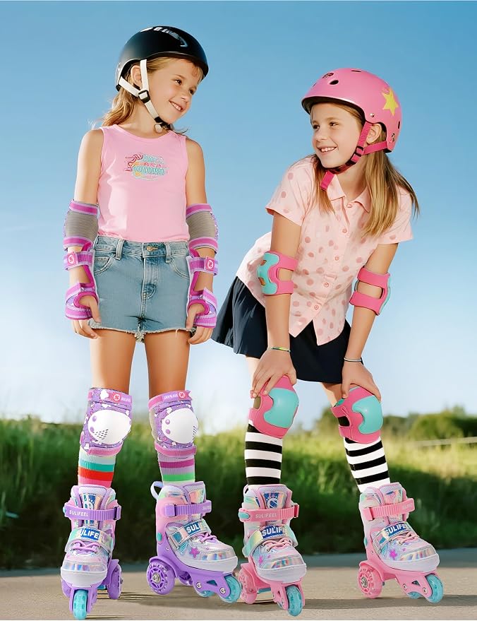 SULIFEEL Adjustable Roller Skates for Girls Boys Kids,Fun Illuminating Light Up Flash Wheels Three-Point Type Balance Suitable for Beginners Indoor Roller Skating