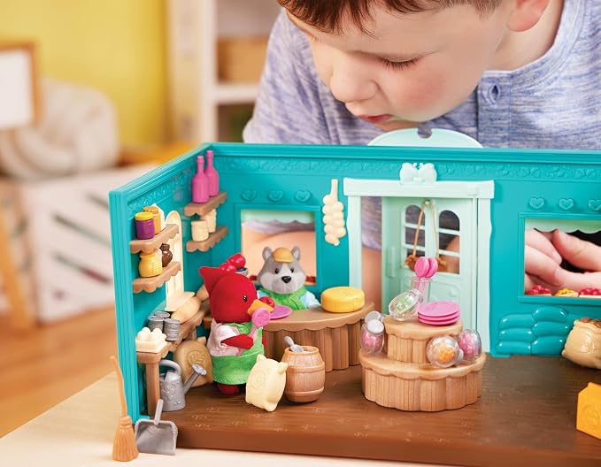 Li'l Woodzeez – Pass – the – Pasta Restaurant Playset – 41 Pieces Dollhouse Set with Table, Benches, Food & Accessories for Imaginative Roleplay – Compatible with Figurines 3+ Years