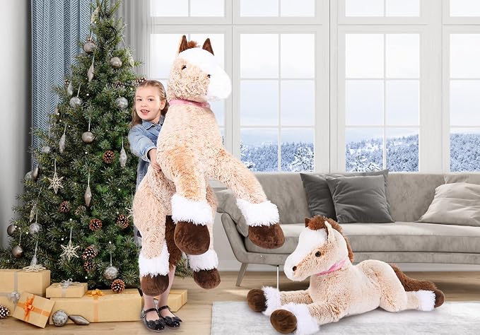 MaoGoLan Giant Horse Stuffed Animal, Large Horse Plush Toy for Girl Kid Boy, Realistic Stuffed Pony Plush Pillow for Mother's Day Birthday Gift Baby Shower Party Favor Decor, 47 inches, Brown