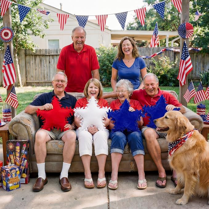 Weysat 6 Sets Patriotic Star Fleece Tied DIY Pillow Craft Kits Independence Day USA 4th of July Red White Blue 250th Fleece Tied Pillow Craft for Fourth of July Memorial Day Party Favor