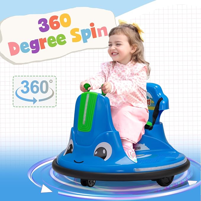 TOBBI Kids Electric Ride On Snail Shape Toy, 12V Battery Powered Toddler Bumper Car with Parent Remote Control/Funny Stickers/360 Degree Spin for Children of Aged 1-6-Azzure
