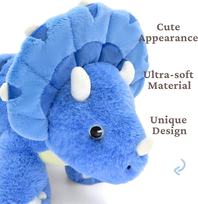 IKASA Triceratops Dinosaur Stuffed Animal Plush Toy,18" Soft Big Large Toys,Cute Fluffy Plushy,Gifts for Kids Girls Boys