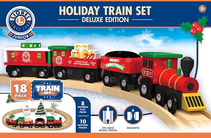 MasterPieces Wood Train Sets - Lionel 18 Piece Holiday Train Set