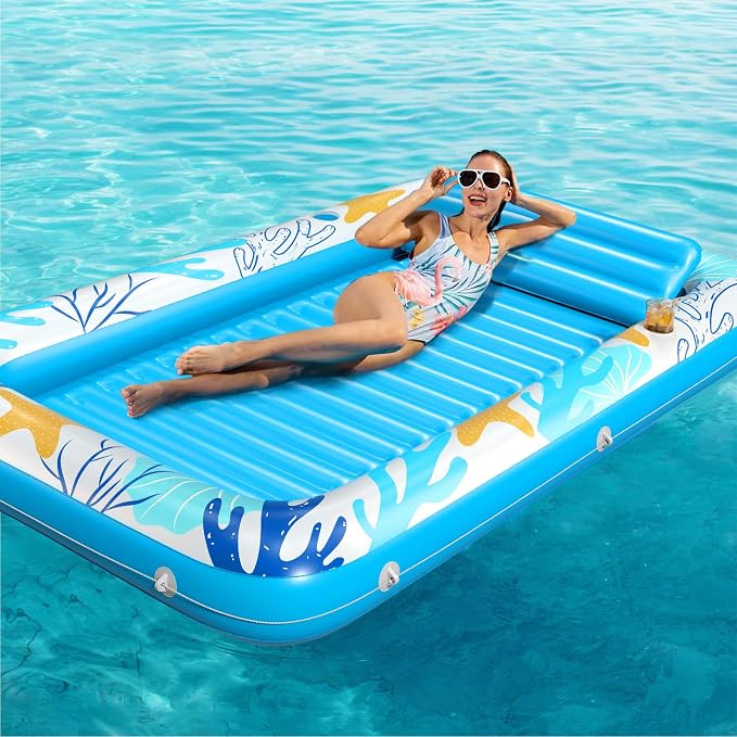 Inflatable Tanning Pool Lounger Float - Jasonwell 4 in 1 Sun Tan Tub Sunbathing Pool Lounge Raft Floatie Toys Water Filled Tanning Bed Mat Pad for Adult Blow Up Kiddie Pool Kids Ball Pit (HD, XXL)