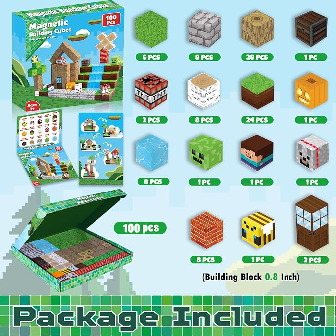 Magnetic Blocks-100PCS Magnetic Building Blocks Magnetic Tiles Stacking, Build Magnet Forest Set, STEM Montessori Sensory Toys for Kids Boys Girls Ages 3 4 5 6 7 8 9 10 Christmas Birthday Gifts