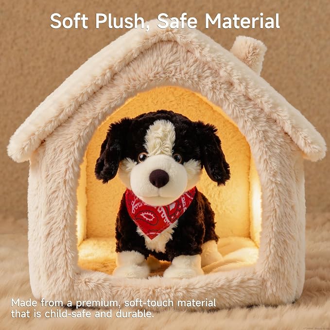 Electronic Interactive Plush Dog Toy, Realistic Robot Puppy Toy, Walking, Talking, Barking, Tail Wagging, Voice-Activated Control Stuffed Animal Pet Toys for Children Ages 3+