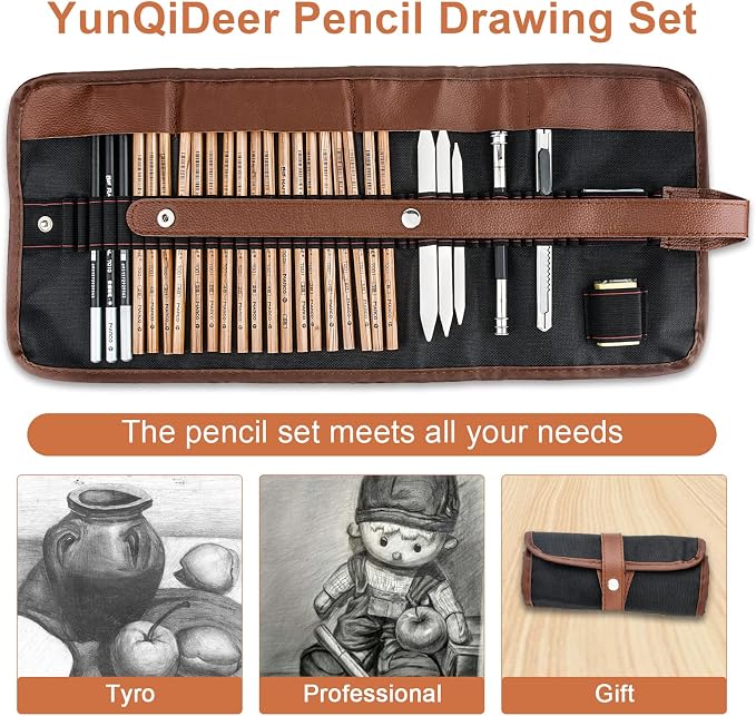 YunQiDeer Drawing Pencils, Art Supplies Sketch Pencils Kit for Kids Adults, Professional Charcoal Sketching Graphite Art Pencils Set