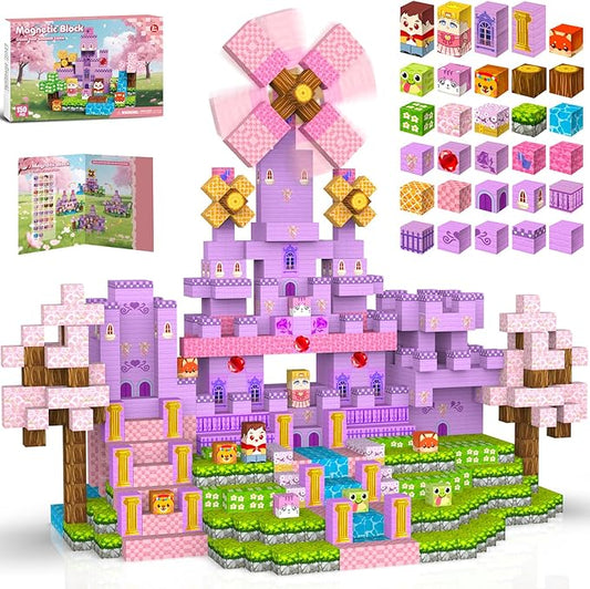 150pcs Magnetic Blocks,Magnetic Building Blocks, STEM Sensory Toys with Princess Castle Build–Creative Magnet Tiles for Toddlers Ages 3+,Boys & Girls–Christmas Birthday Party Kids Gifts