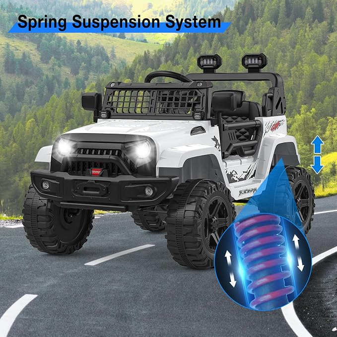 GarveeLife 12V Kids Electric Ride On Truck Car w/Parent Remote Control, Spring Suspension, LED Lights & AUX Port | Outdoor Ride Toy for Boys Girls