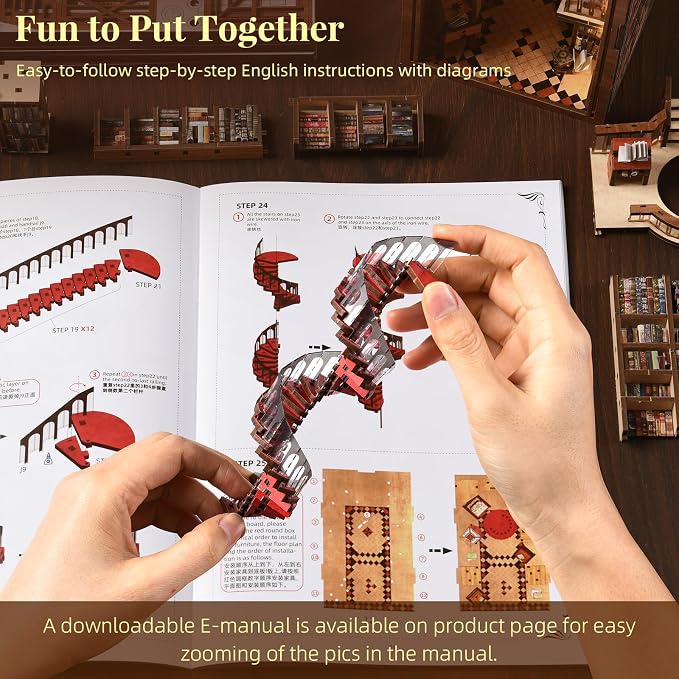 MiniCity Book Nook Kit, DIY Miniature Dollhouse Booknook Kit, 3D Wooden Puzzle Bookend Bookshelf Insert Decor with LED Light for Teens and Adults (Abbey Library)
