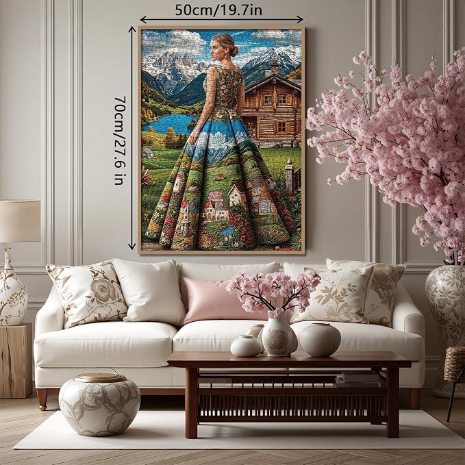 Beautiful Women Puzzles for Adults 1000 Pieces Nature, Pretty Country Landscape Lake Art Jigsaw Puzzles, Cozy Mountain Scenic Hard Difficult Challenging Puzzle