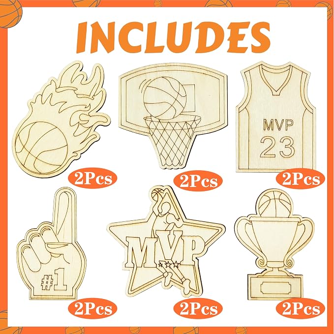 12PCS Basketball Party Favors- DIY Basketball Wood Painting Kits with Art Supplies – Fun Thank You Gifts, Birthday party& Goodie Bag Stuffer