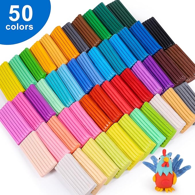 CiaraQ 50-Color Polymer Clay Oven Bake Modeling Kit for Kids & Artists | Non-sticky & non-toxic, 3.46 lb. With sculpting tools, Classroom & Home Use. Fun gift for Kids & artists, Ages 4+.