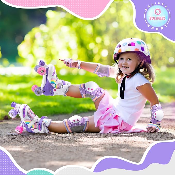 SULIFEEL Rainbow Unicorn 4 Size Adjustable Roller Skates for Girls Boys for Kids Ages 3-5 5-8 6-12 Children Skates Indoor Outdoor