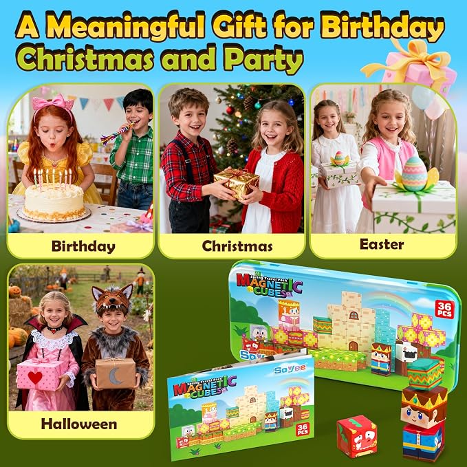 Mini Magnetic Blocks with Case - Portable Building Cubes Travel Toys for Kids Ages 4-8 Construction STEM Learning Set for Toddlers Build Mine Magnet World Christmas Birthday Gift for Boys Girls 3-5