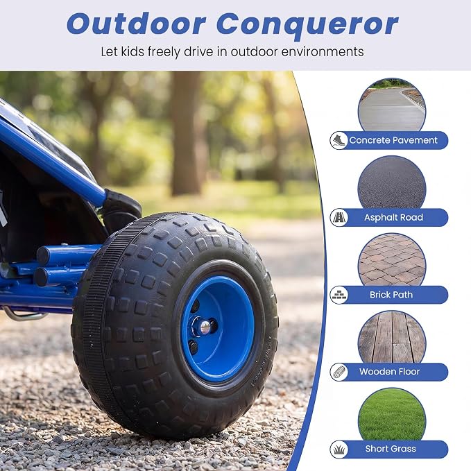 Costzon Pedal Go Kart, 4 Wheel Ride on Toy Pedal Car with Adjustable Seat, Forward/Backward & Handbrake, Outdoor Bicycle Go Cart with Wear-Resistant Wheels, Gift for Boys and Girls (Blue)