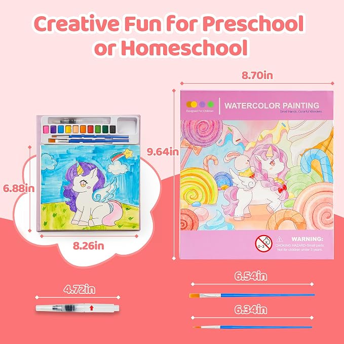 Paint with Water Coloring Books for Toddlers Craft, Mess Free Watercolor Painting Set for Kids Ages 3 4 5 6 7 8, DIY Painting Arts Crafts Drawing Activities Book Toy Present for Girls & Boys - Unicorn