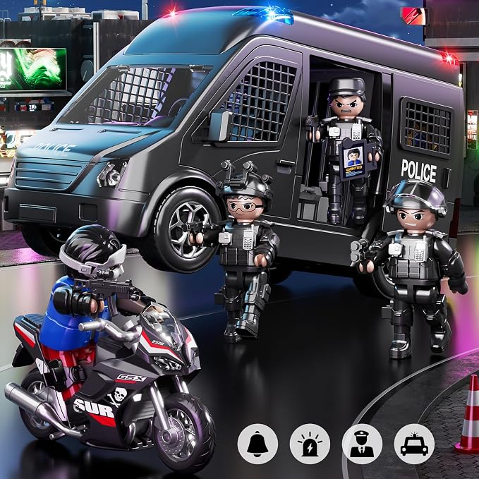 Police Car Toy Truck for Kids 3 4 5-8, Large Toy Cars with Lights & Sounds, Emergency Vehicle Toddler Toys, Law Enforcement Role Playset, Play & Learn Toddler Toys Ages 3 4 5 6 7 8 9 10 11 12