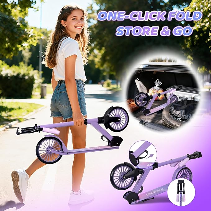 Nattork Kick Scooter for Age 6+ Kids Teens Adults, Max Load 240 LBS, Adjustable Height Foldable with 8" Large Wheels, Anti-Shock Suspension