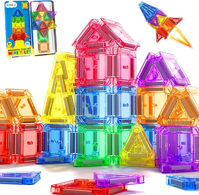 Magnetic Tiles Travel Essential Toys Mini Travel Toddler Set, 36PCS Magnetic Blocks Building Kids Toys, Montessori Preschool Classroom Must Haves Educational STEM Toys for 3+ Year Old Boys Girls