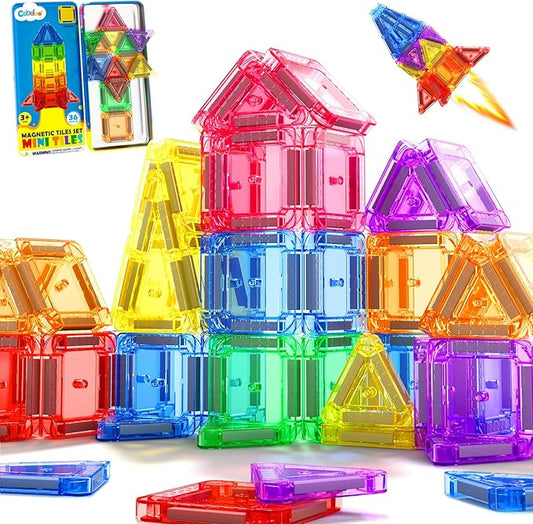 Magnetic Tiles Travel Essential Toys Mini Travel Toddler Set, 36PCS Magnetic Blocks Building Kids Toys, Montessori Preschool Classroom Must Haves Educational STEM Toys for 3+ Year Old Boys Girls