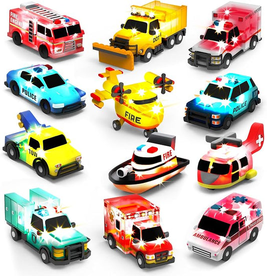 Tub Works® Emergency™ Cars Light Up Bath Toys, 12 Pack | Water-Activated Light Up Toys Flash & Change Color | Easy-Grip Baby & Toddler Bath Toys | Sensory Toys with Bath Lights for Kids Bath