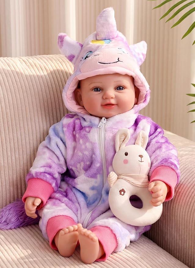 BABESIDE Baby Doll Girl - 17-Inch Soft Body Realistic Baby Doll with Blue Eyes and Unicorn Outfit Lightweight Real Life Baby Dolls for 3+ 4 5 6 7 8 9 Years Girl Birthday Gifts, Pretend Play, Christmas