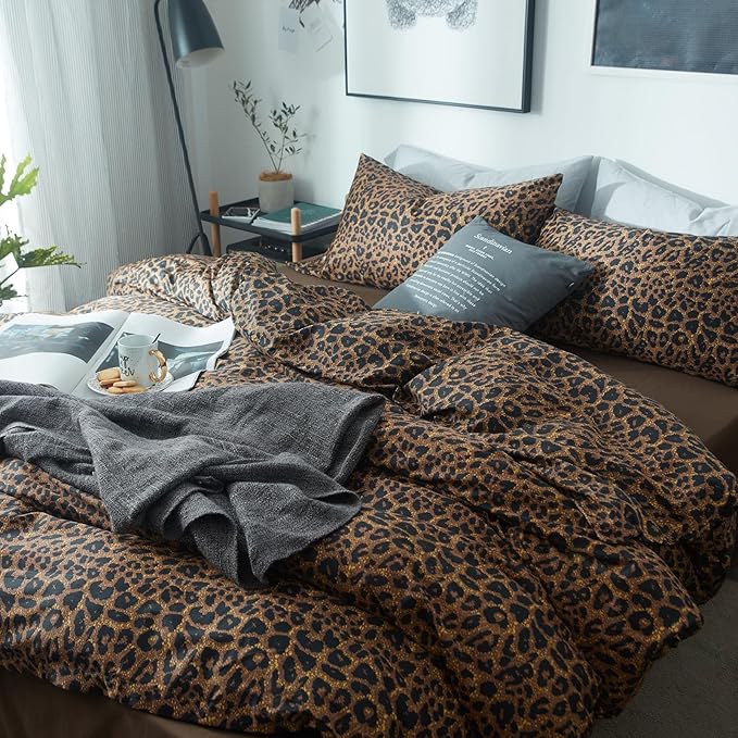 Leopard Print Twin XL Comforter Set 3 Pieces Animal Cheetah Printed Comforter with 2 Pillowcases Fluffy Soft Microfiber Bedding Set Farmhouse Leopard Comforter Set Boho Bed Comforter Twin XL Size