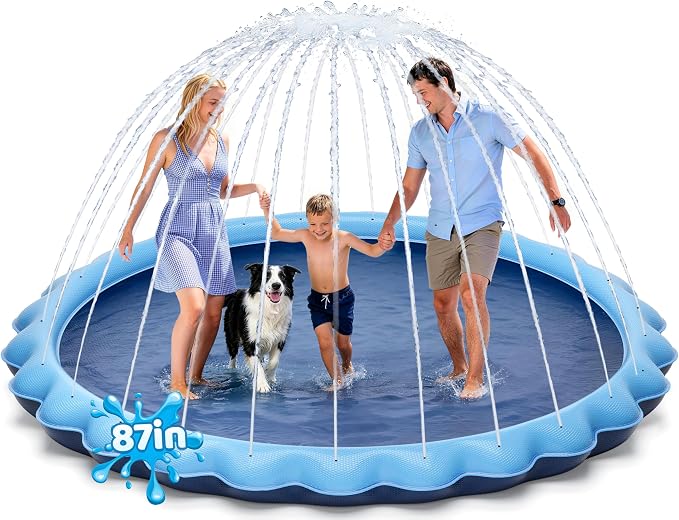 Meowant Splash Pad for Kids and Pet, Not-Slip Sprinkler Play Mat for Toddler and Dog, Summer Toys, Outdoor Backyard Baby Pool and Dog Pool, Children and Pet for Outside, 87"