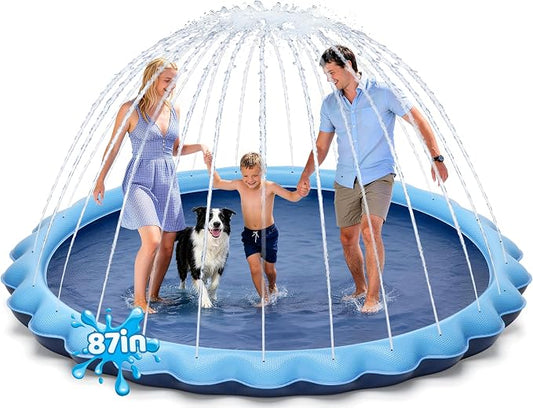 Meowant Splash Pad for Kids and Pet, Not-Slip Sprinkler Play Mat for Toddler and Dog, Summer Toys, Outdoor Backyard Baby Pool and Dog Pool, Children and Pet for Outside, 87"
