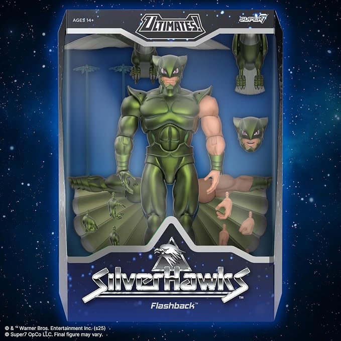 Super7 ULTIMATES! SilverHawks Flashback (Toon) - 7" SilverHawks Action Figure with Accessories - Classic Cartoon Collectibles and Retro Toys