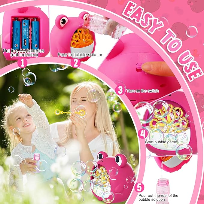 Frog Bubble Machine Toys for Kids 3-8 Years Old: Bubble Blower Maker with 2 Solutions, Outdoor Party Toy, Birthday Gift for 3 4 5 6 7 8 Year Old Girls Boys, Red