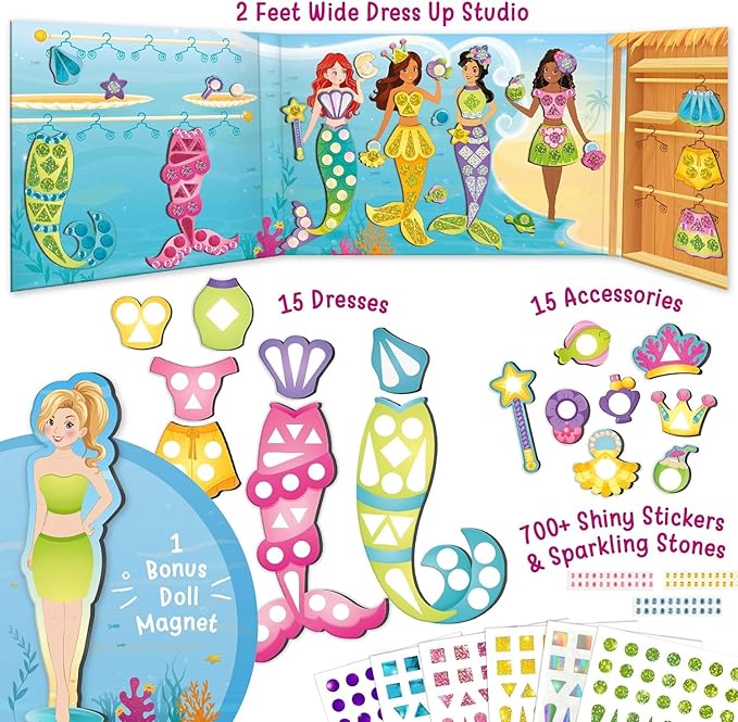 Imagimake DIY Magnetic Dress-Up Mermaid | Pretend Play Magnetic Toys for Kids 3-5 | 30 Magnetic Dresses & Accessories | Interchange & Create Unlimited Outfits | 3,4,5,6 & 7 Year Old Girl Birthday Gift